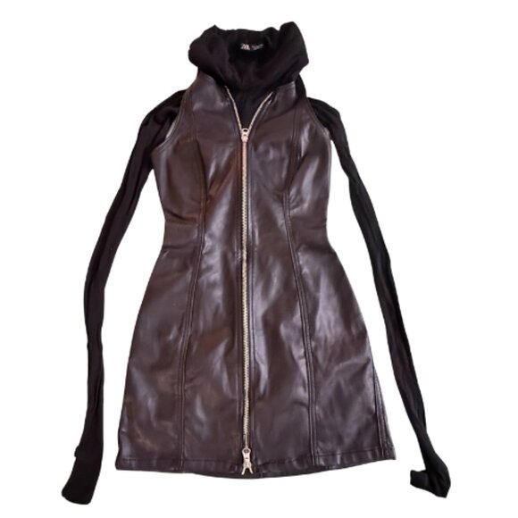 STYLE BUNDLE: GW REVICE Faux Leather Dress + NWOT ZARA Turtleneck, XS/S BB1711B - Picture 7 of 7